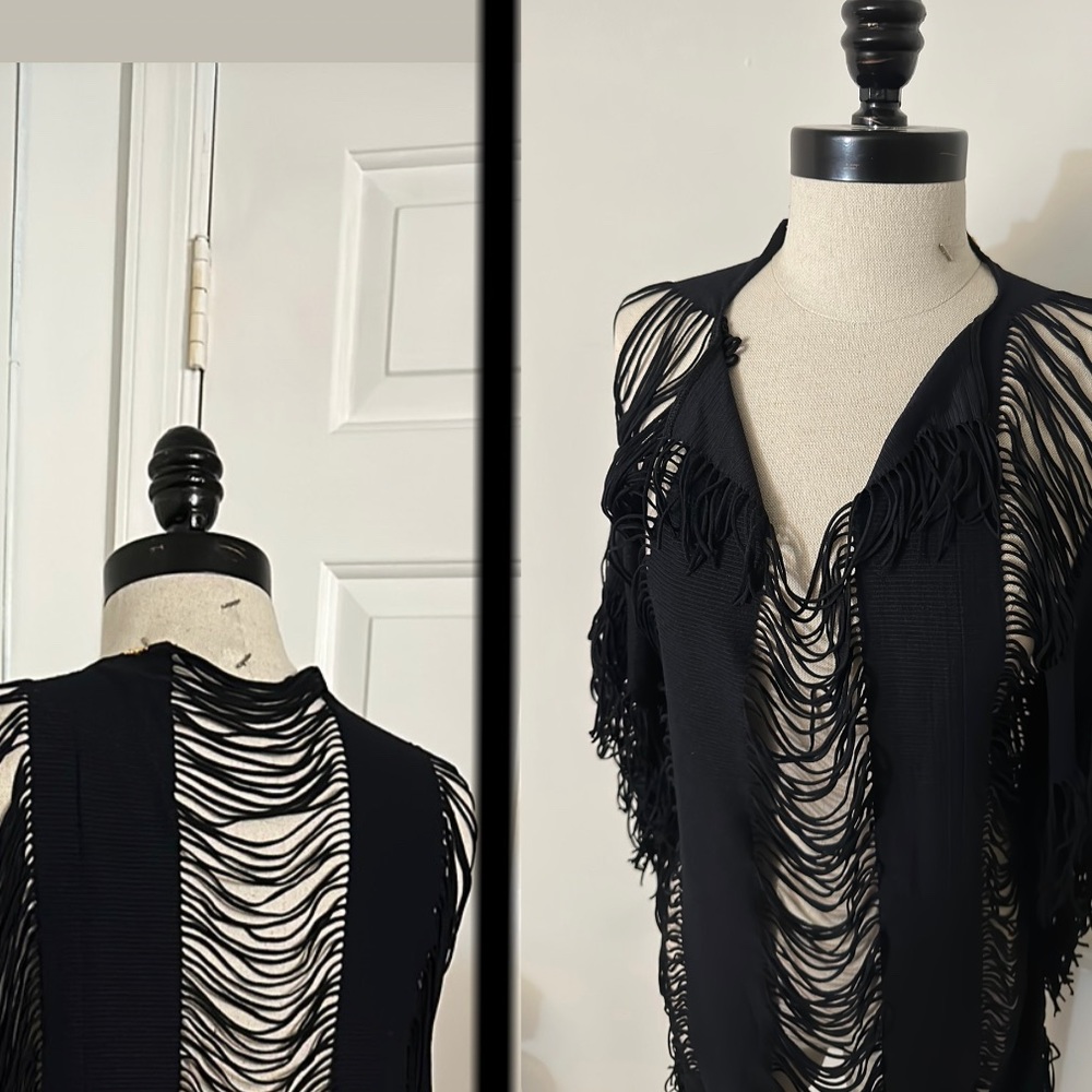 Black Monique CoverUp by PilyQ Luxury Swimwear Fringe Chic Open Cut Out XS/S